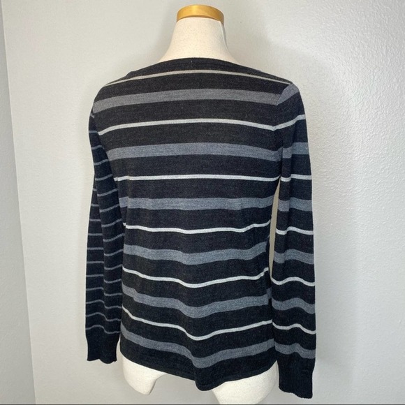Smartwool Striped Asymmetrical Wool V-Neck Sweater - Picture 4 of 7